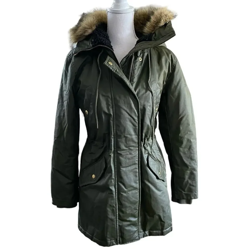 J Crew Size XS Perfect Parka Coat Eco Friendly Primaloft Green FLAW - Picture 3 of 8